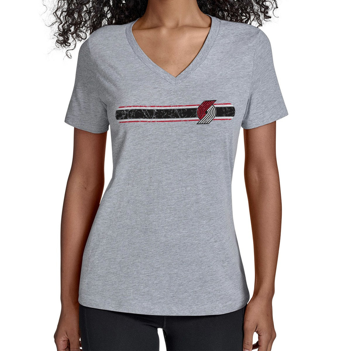 Portland Trail Blazers Starter Women's Team Stripe V-Neck T-Shirt Gray - NBA