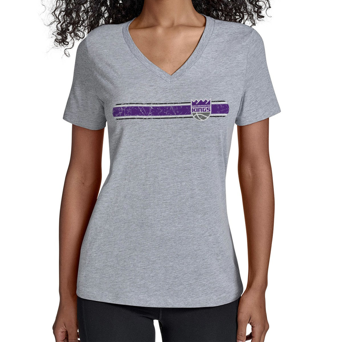 Sacramento Kings Starter Women's Team Stripe V-Neck T-Shirt Gray - NBA