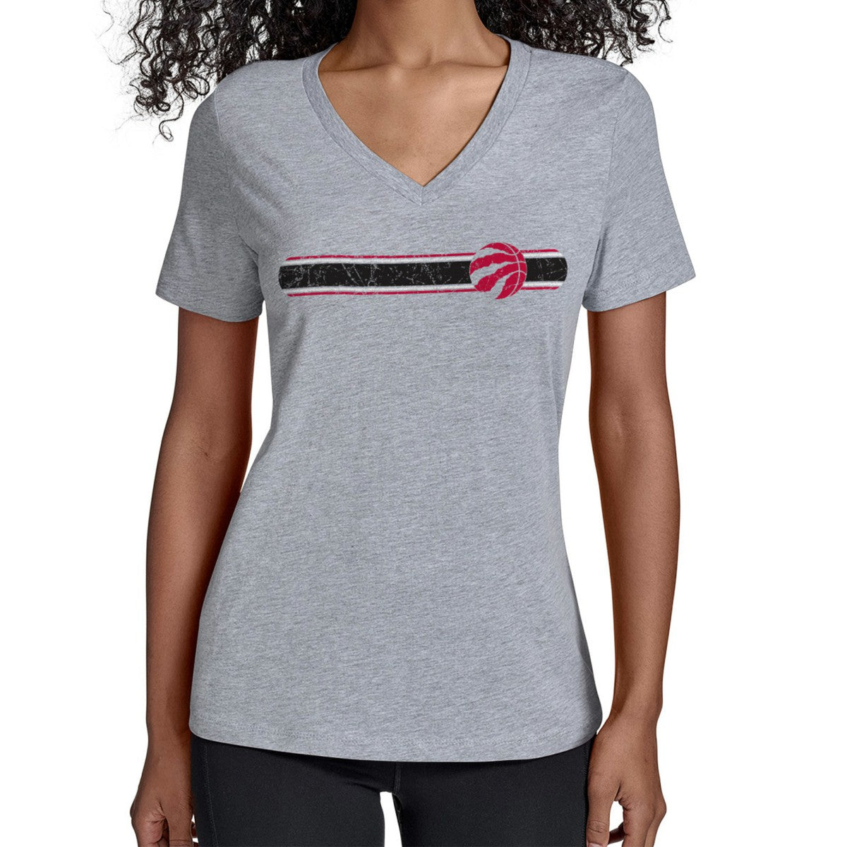 Toronto Raptors Starter Women's Team Stripe V-Neck T-Shirt Gray - NBA