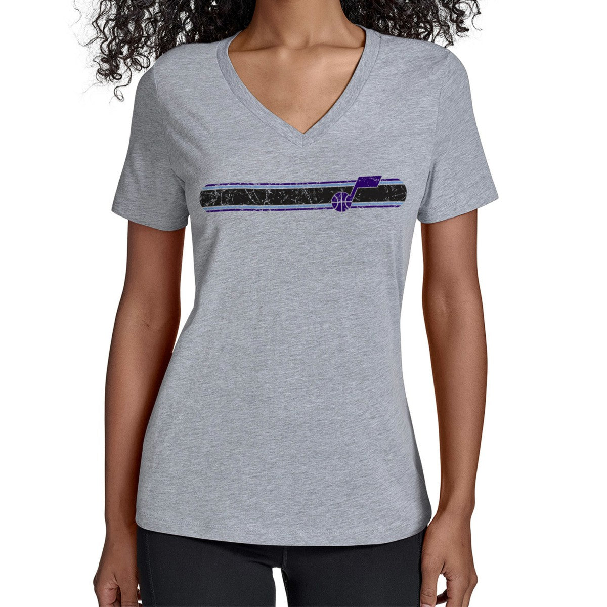 Utah Jazz Starter Women's Team Stripe V-Neck T-Shirt Gray - NBA