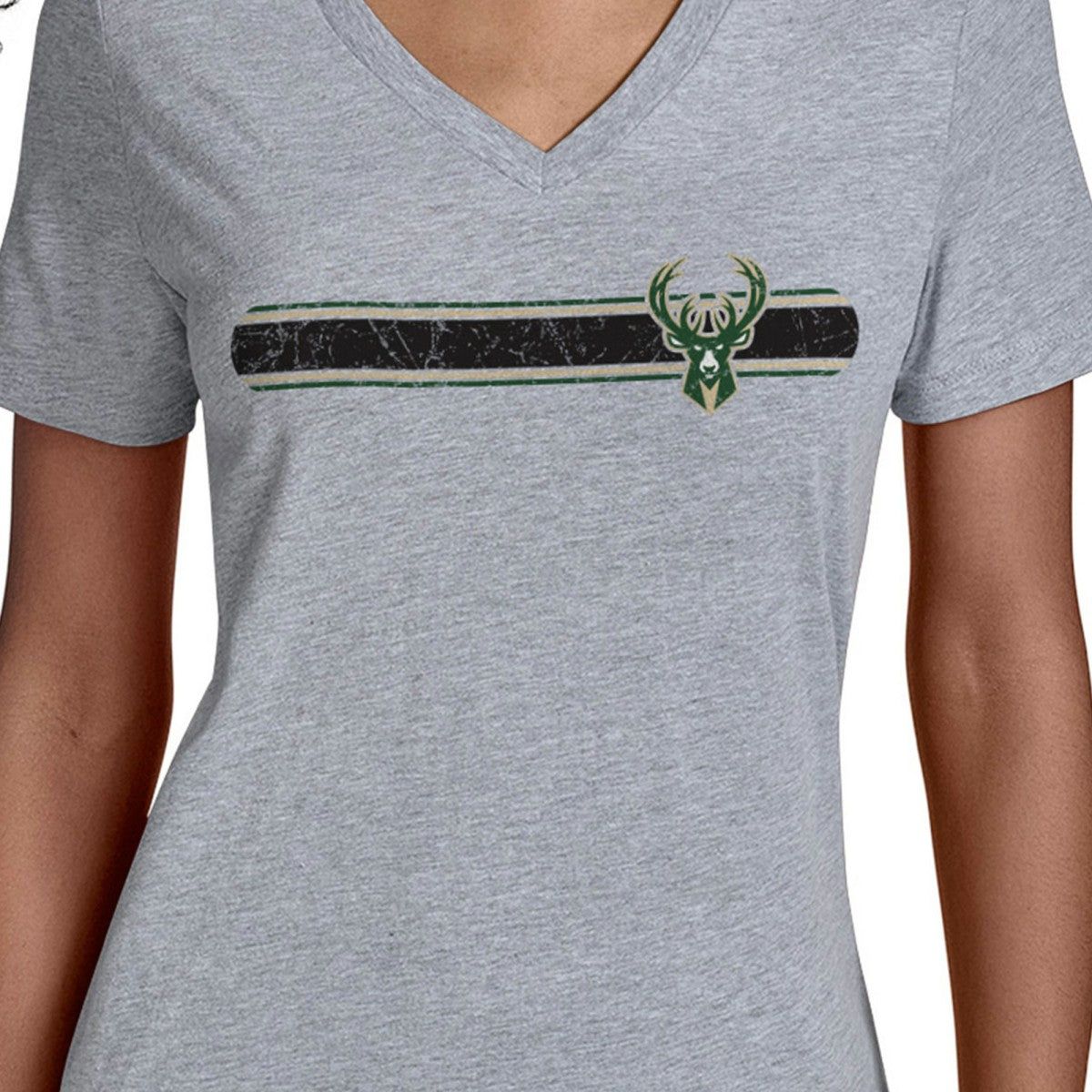 Milwaukee Bucks Starter Women's Team Stripe V-Neck T-Shirt Gray - NBA
