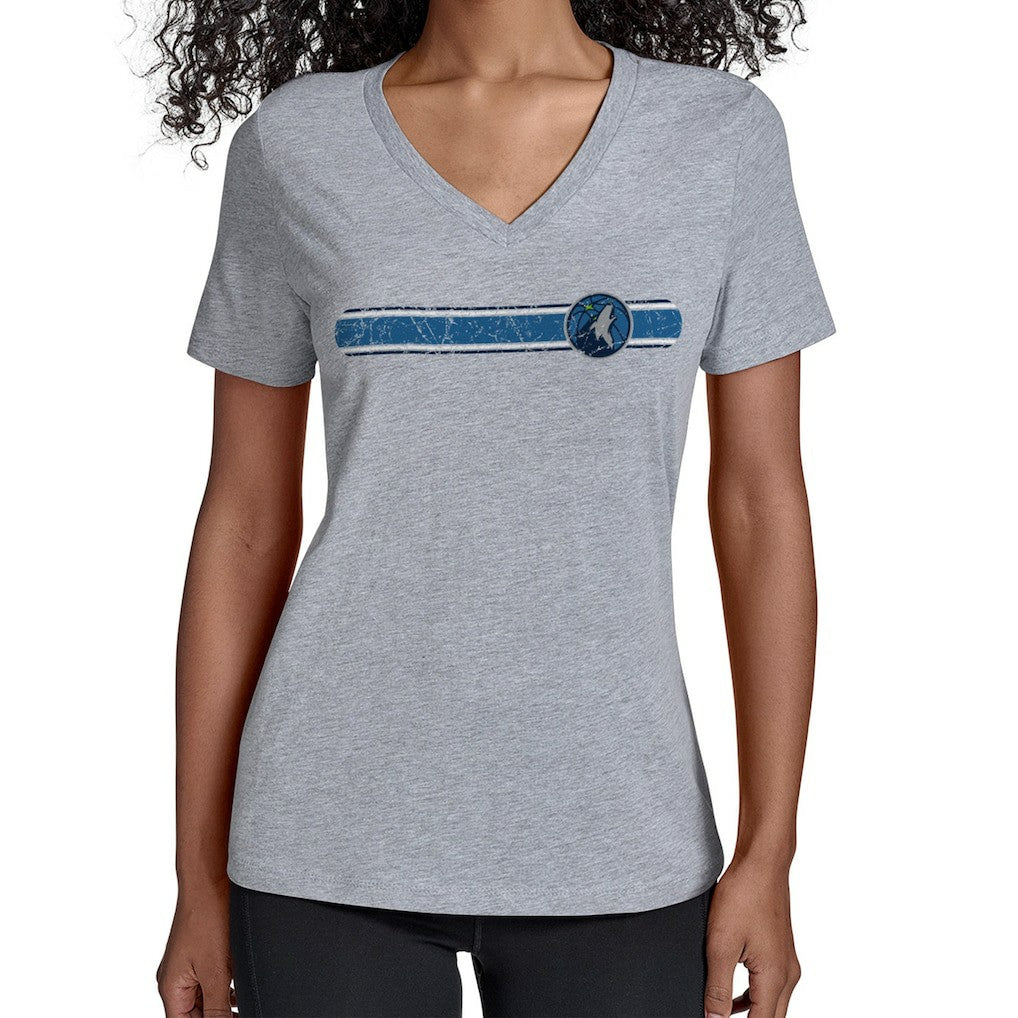 Minnesota Timberwolves Starter Women's Team Stripe V-Neck T-Shirt Gray - NBA