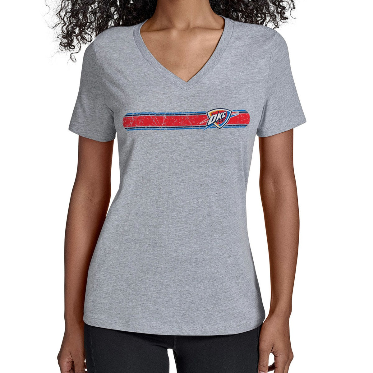 Oklahoma City Thunder Starter Women's Team Stripe V-Neck T-Shirt Gray - NBA