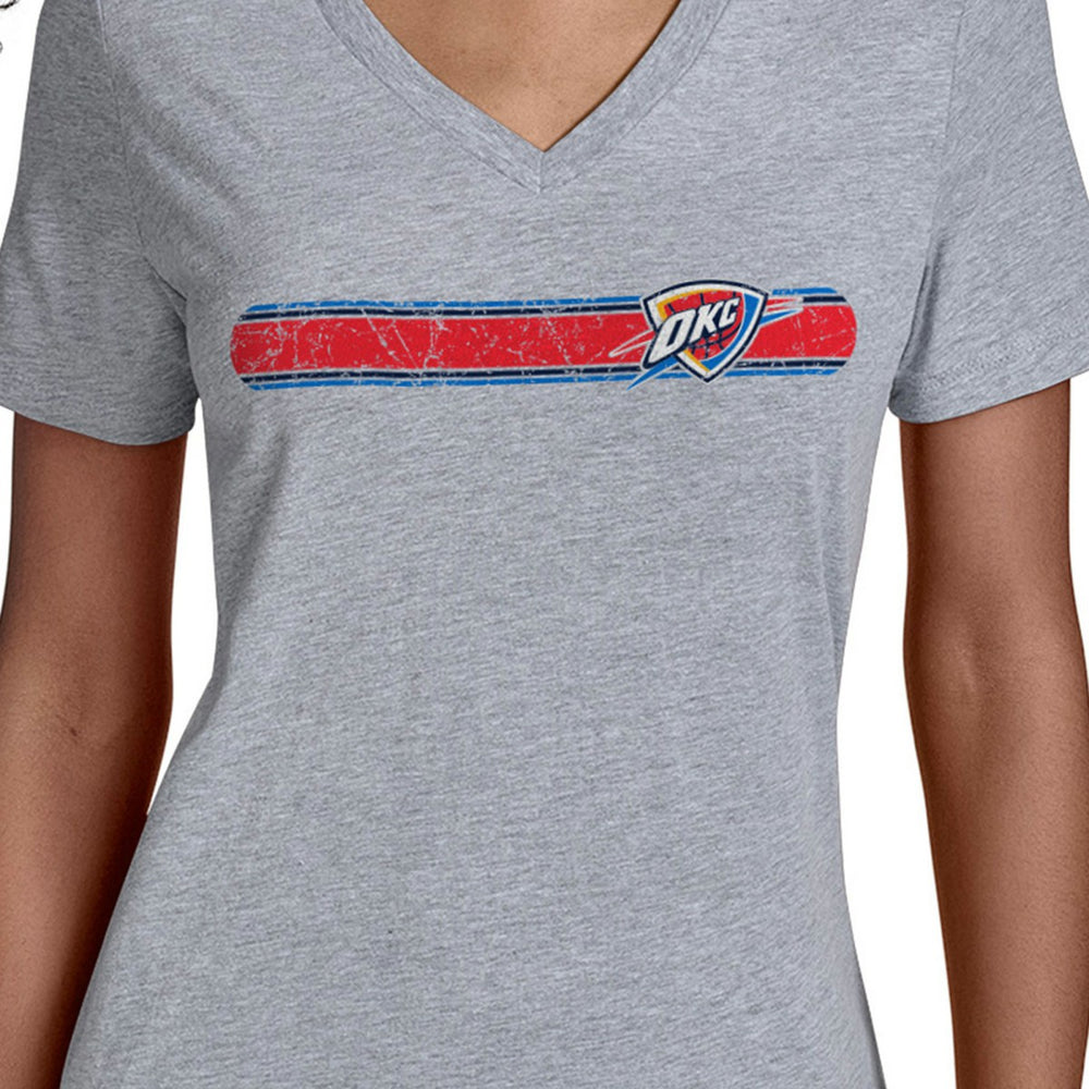 Oklahoma City Thunder Starter Women's Team Stripe V-Neck T-Shirt Gray - NBA