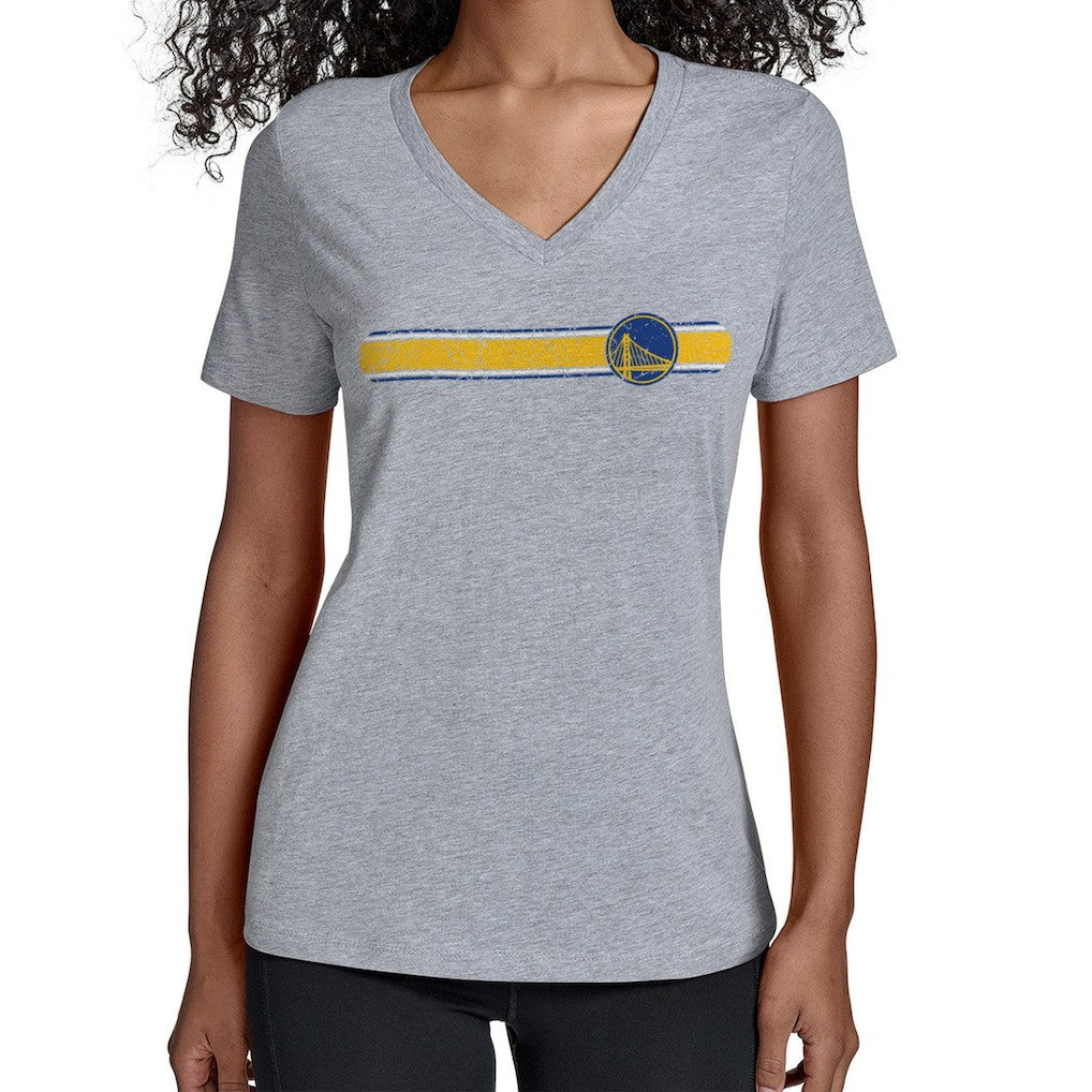Golden State Warriors Starter Women's Team Stripe V-Neck T-Shirt Gray - NBA
