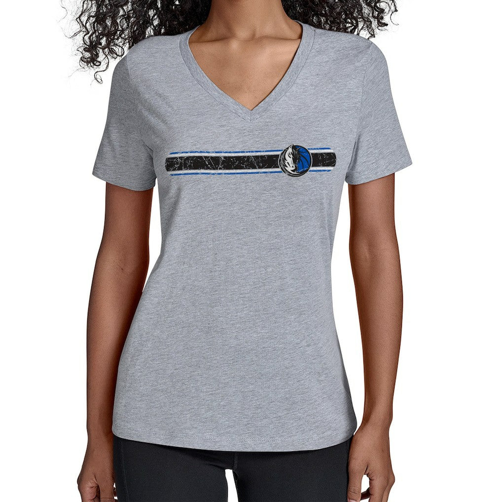 Dallas Mavericks Starter Women's Team Stripe V-Neck T-Shirt Gray - NBA