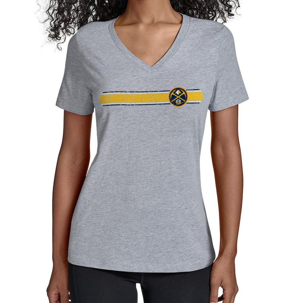 Denver Nuggets Starter Women's Team Stripe V-Neck T-Shirt Gray - NBA