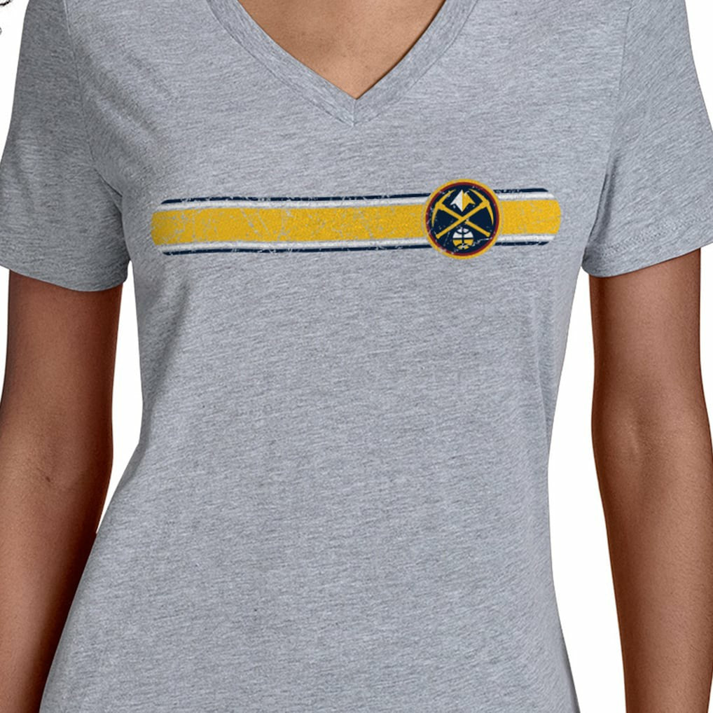 Denver Nuggets Starter Women's Team Stripe V-Neck T-Shirt Gray - NBA