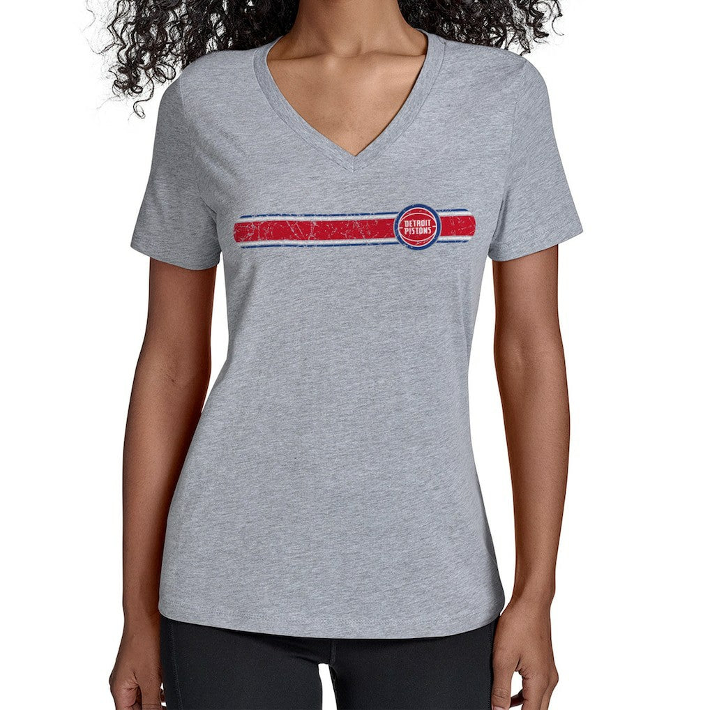 Detroit Pistons Starter Women's Team Stripe V-Neck T-Shirt Gray - NBA