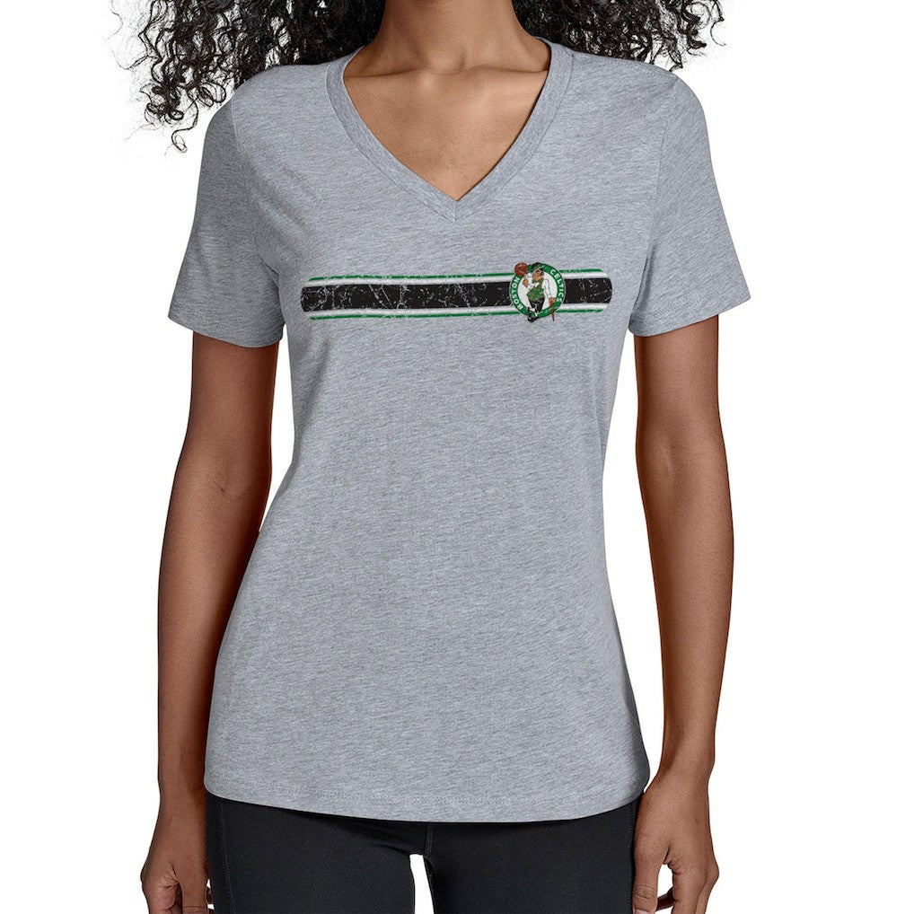 Boston Celtics Starter Women's Team Stripe V-Neck T-Shirt Gray - NBA