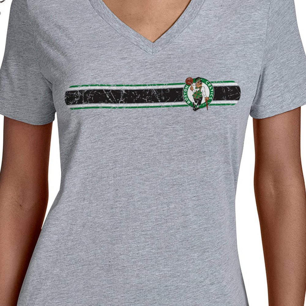 Boston Celtics Starter Women's Team Stripe V-Neck T-Shirt Gray - NBA