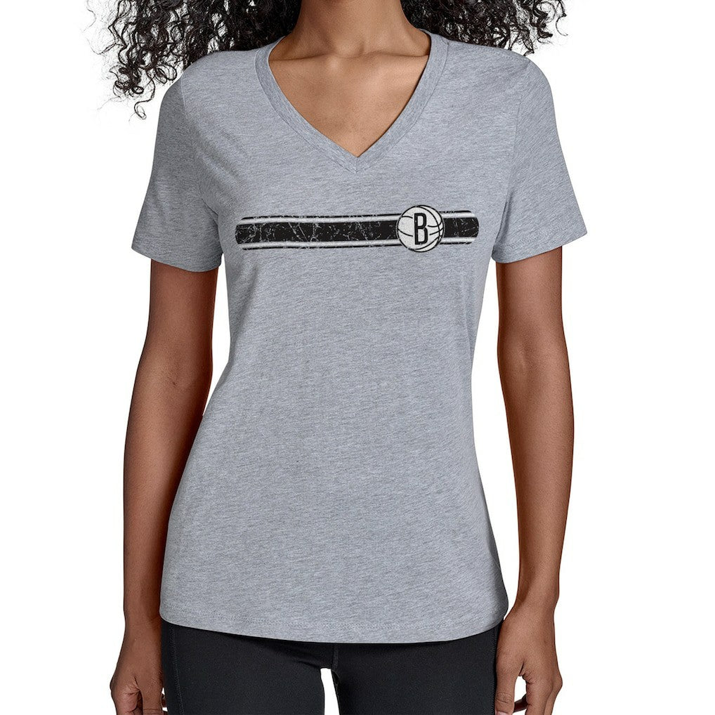 Brooklyn Nets Starter Women's Team Stripe V-Neck T-Shirt Gray - NBA