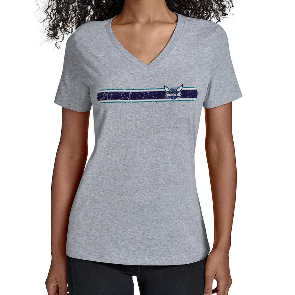 Charlotte Hornets Starter Women's Team Stripe V-Neck T-Shirt Gray - NBA