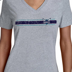 Charlotte Hornets Starter Women's Team Stripe V-Neck T-Shirt Gray - NBA