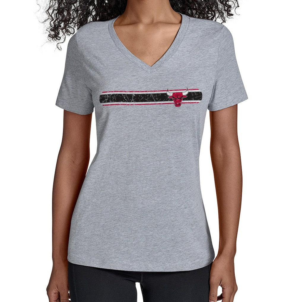 Chicago Bulls Starter Women's Team Stripe V-Neck T-Shirt Gray - NBA