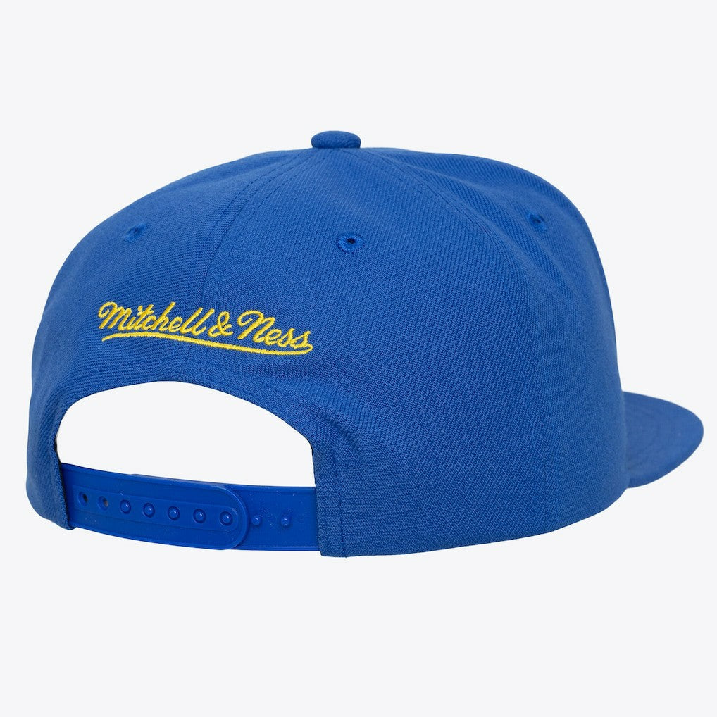 Golden State Warriors Hardwood Classics Old School Stacked Text Snapback Hat Royal - NBA