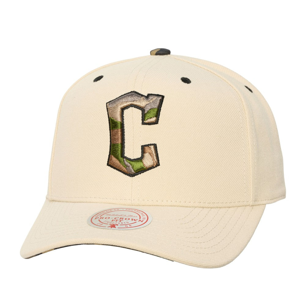 Cleveland Guardians Mitchell & Ness Unisex Camo Logo Pro Crown Snapback Hat - MLB