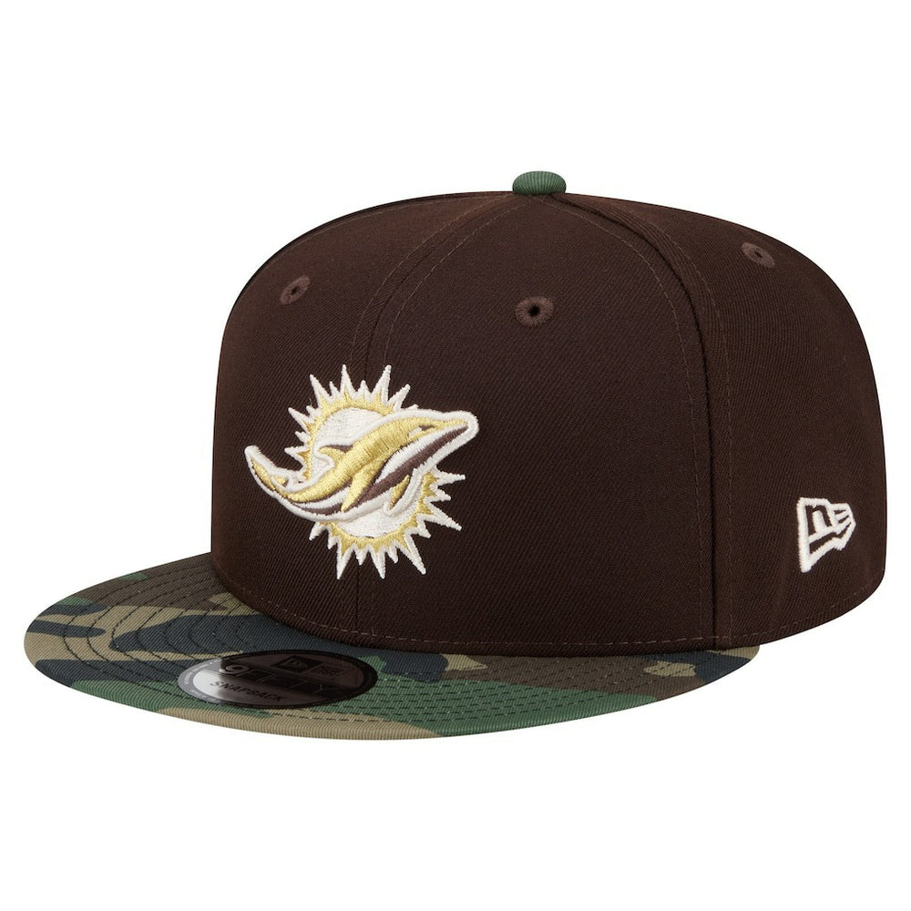 Miami Dolphins Adult Burnt Wood Camo 9FIFTY Snapback Hat Dark Brown | NFL