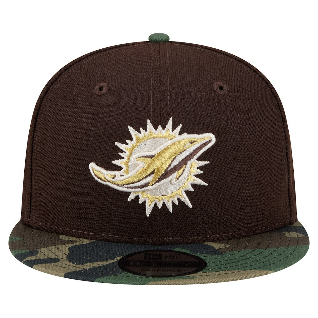 Miami Dolphins Adult Burnt Wood Camo 9FIFTY Snapback Hat Dark Brown | NFL