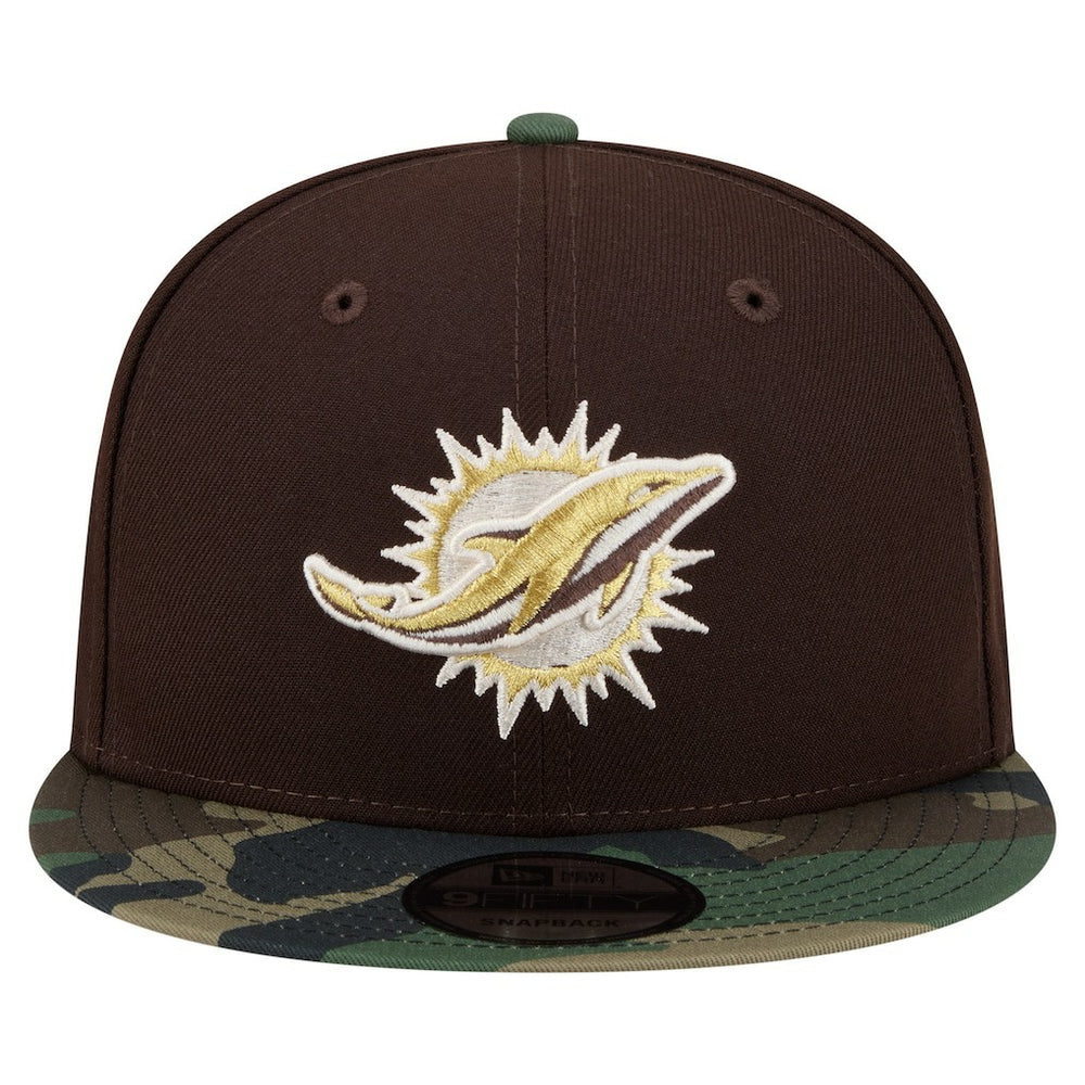 Miami Dolphins Adult Burnt Wood Camo 9FIFTY Snapback Hat Dark Brown | NFL