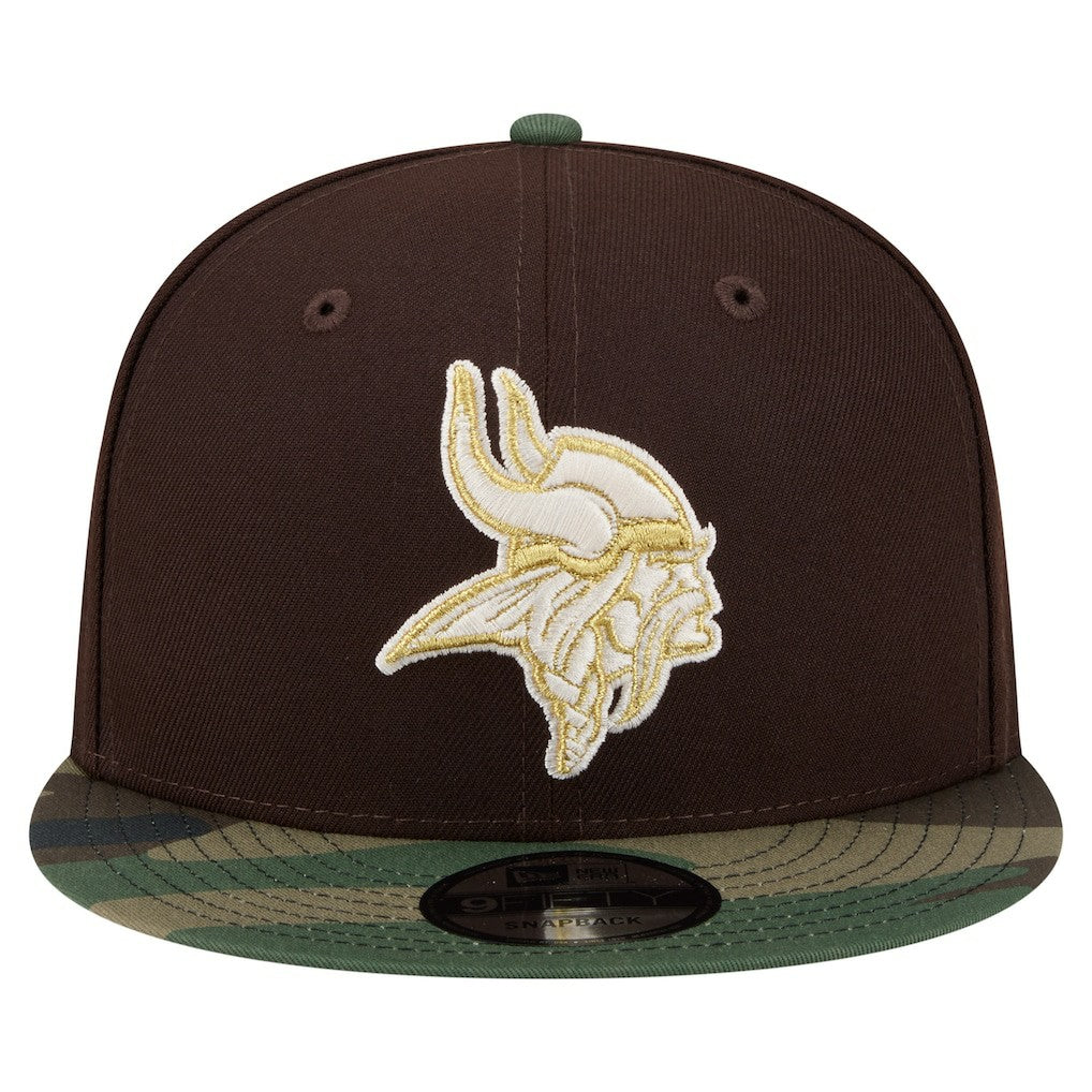 Minnesota Vikings Adult Burnt Wood Camo 9FIFTY Snapback Hat Dark Brown | NFL