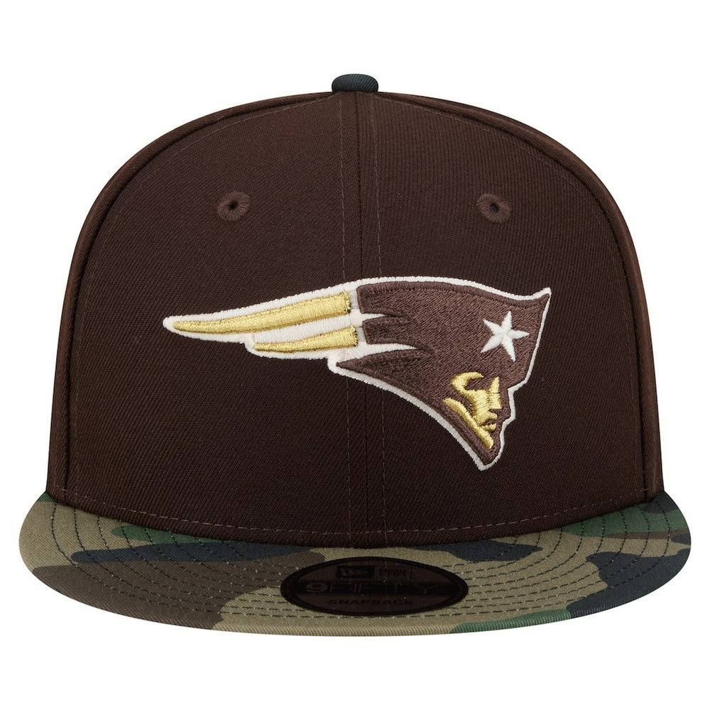 New England Patriots Adult Burnt Wood Camo 9FIFTY Snapback Hat Dark Brown | NFL