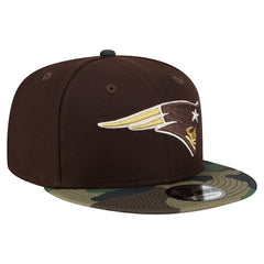 New England Patriots Adult Burnt Wood Camo 9FIFTY Snapback Hat Dark Brown | NFL
