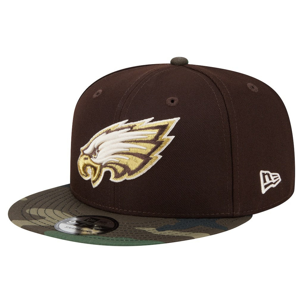 Philadelphia Eagles Adult Burnt Wood Camo 9FIFTY Snapback Hat Dark Brown | NFL