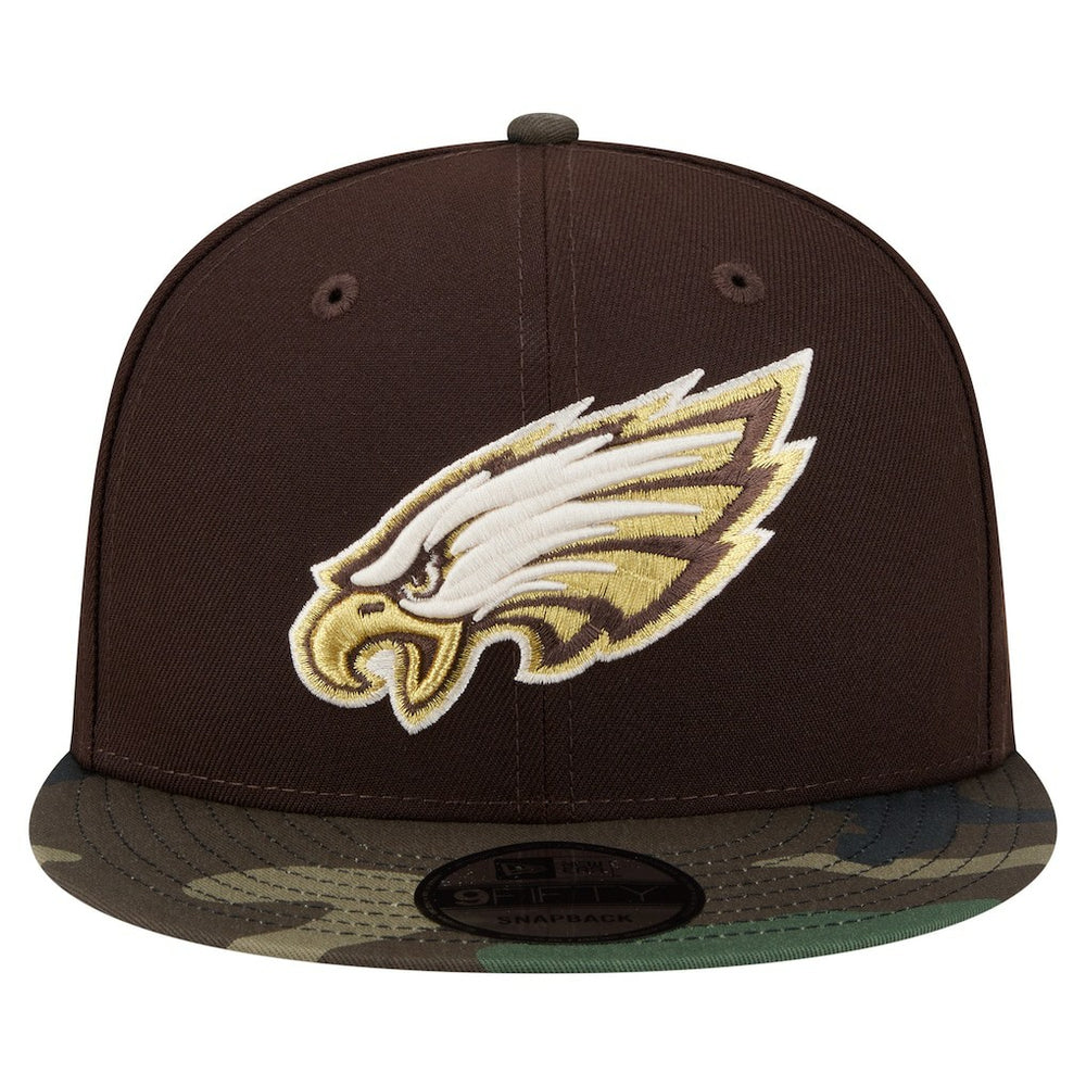 Philadelphia Eagles Adult Burnt Wood Camo 9FIFTY Snapback Hat Dark Brown | NFL