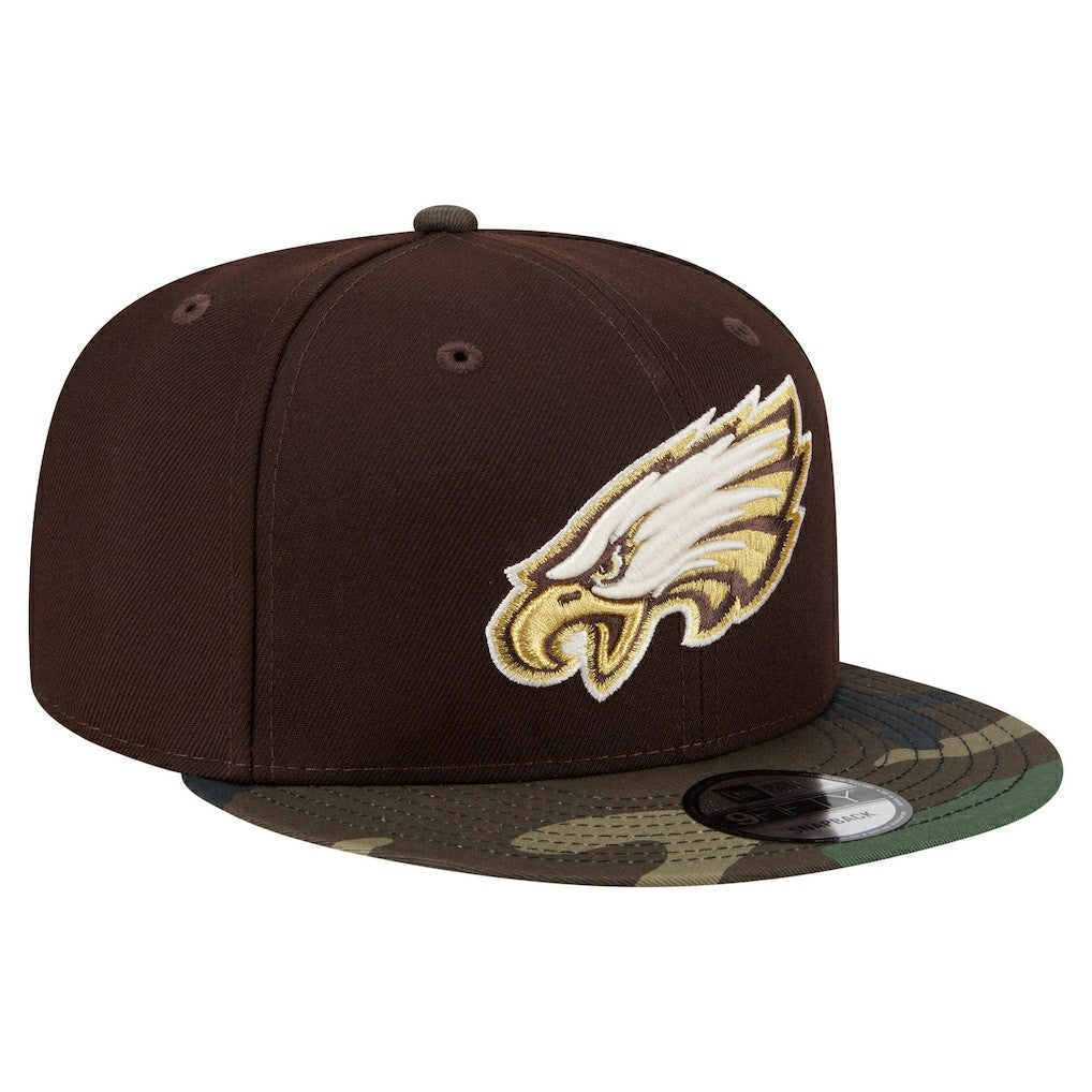 Philadelphia Eagles Adult Burnt Wood Camo 9FIFTY Snapback Hat Dark Brown | NFL