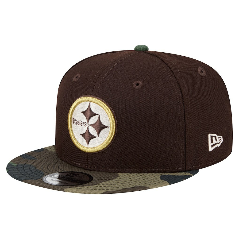 Pittsburgh Steelers Adult Burnt Wood Camo 9FIFTY Snapback Hat Dark Brown | NFL