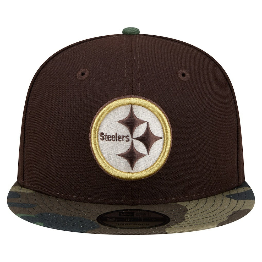 Pittsburgh Steelers Adult Burnt Wood Camo 9FIFTY Snapback Hat Dark Brown | NFL