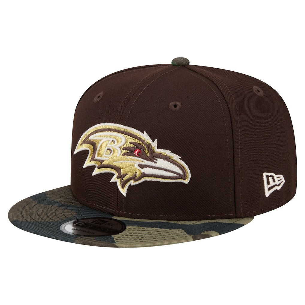 Baltimore Ravens Adult Burnt Wood Camo 9FIFTY Snapback Hat Dark Brown | NFL