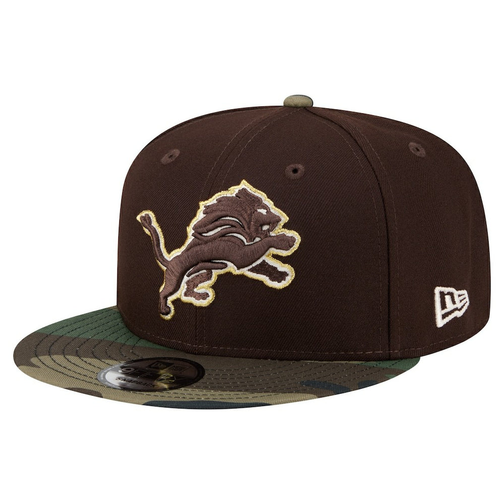 Detroit Lions Adult Burnt Wood Camo 9FIFTY Snapback Hat Dark Brown | NFL