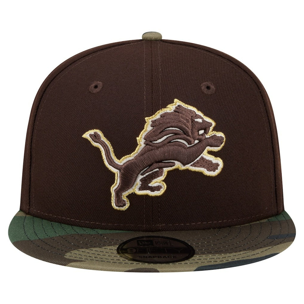 Detroit Lions Adult Burnt Wood Camo 9FIFTY Snapback Hat Dark Brown | NFL