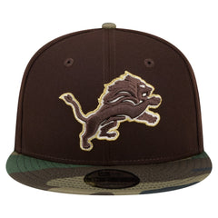 Detroit Lions Adult Burnt Wood Camo 9FIFTY Snapback Hat Dark Brown | NFL