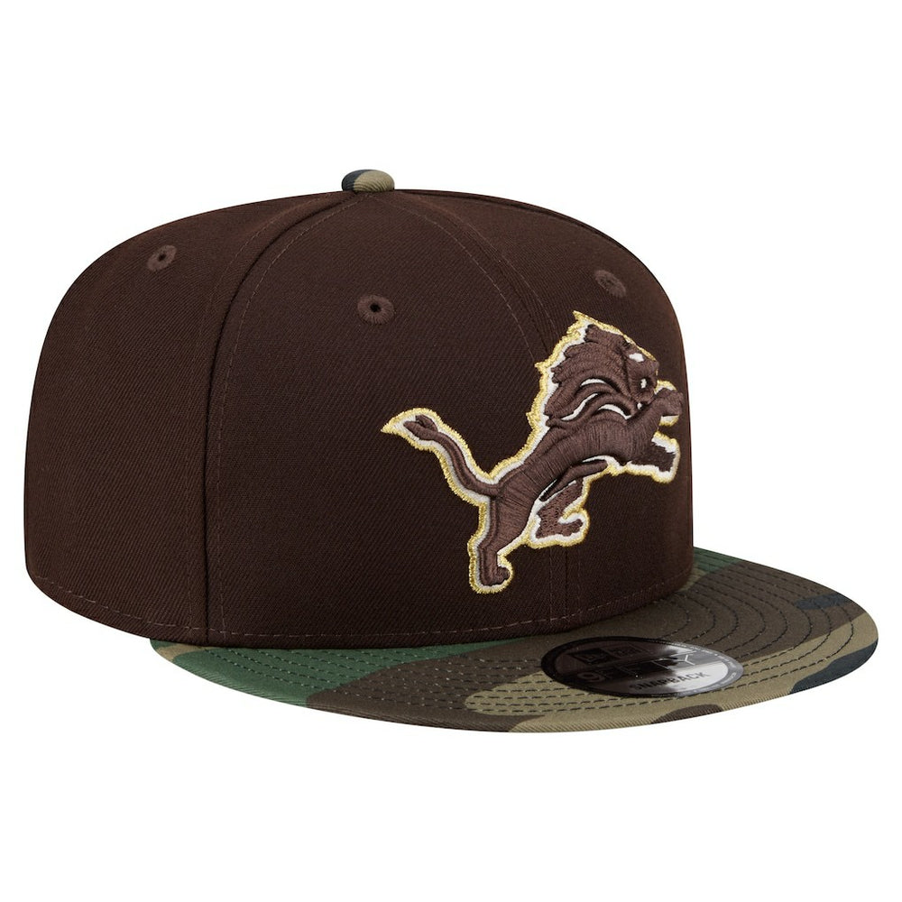 Detroit Lions Adult Burnt Wood Camo 9FIFTY Snapback Hat Dark Brown | NFL