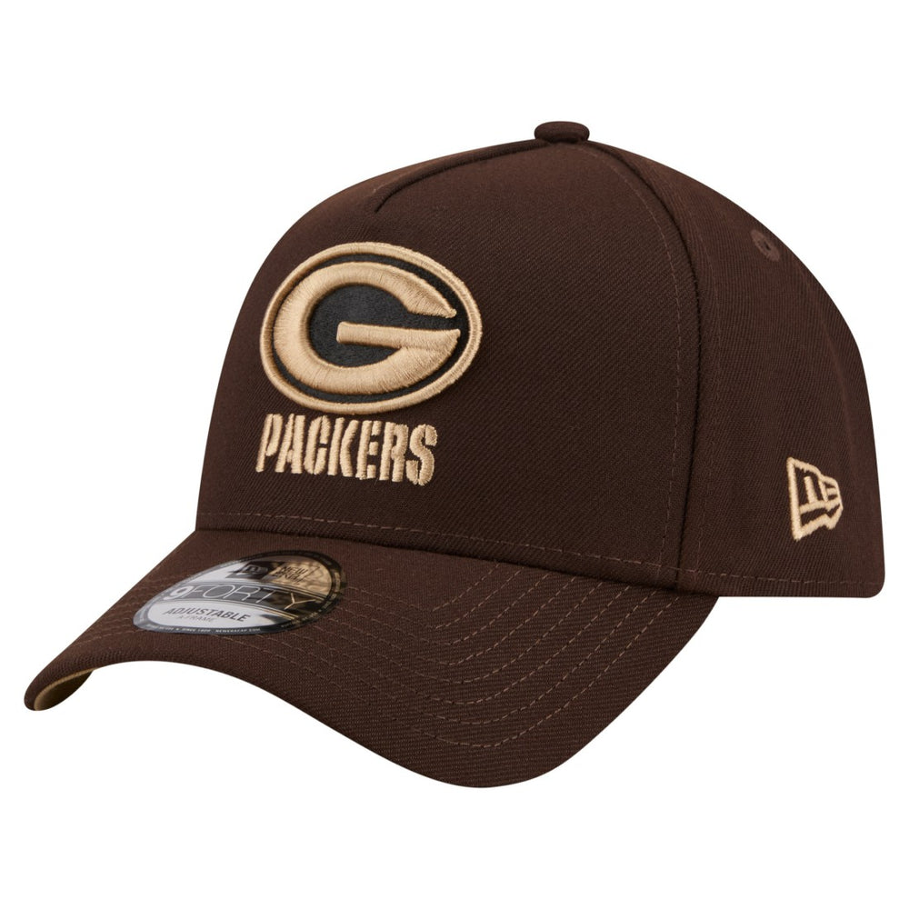 Green Bay Packers New Era Burnt Wood A-Frame 9FORTY Adjustable Hat Dark Brown | NFL
