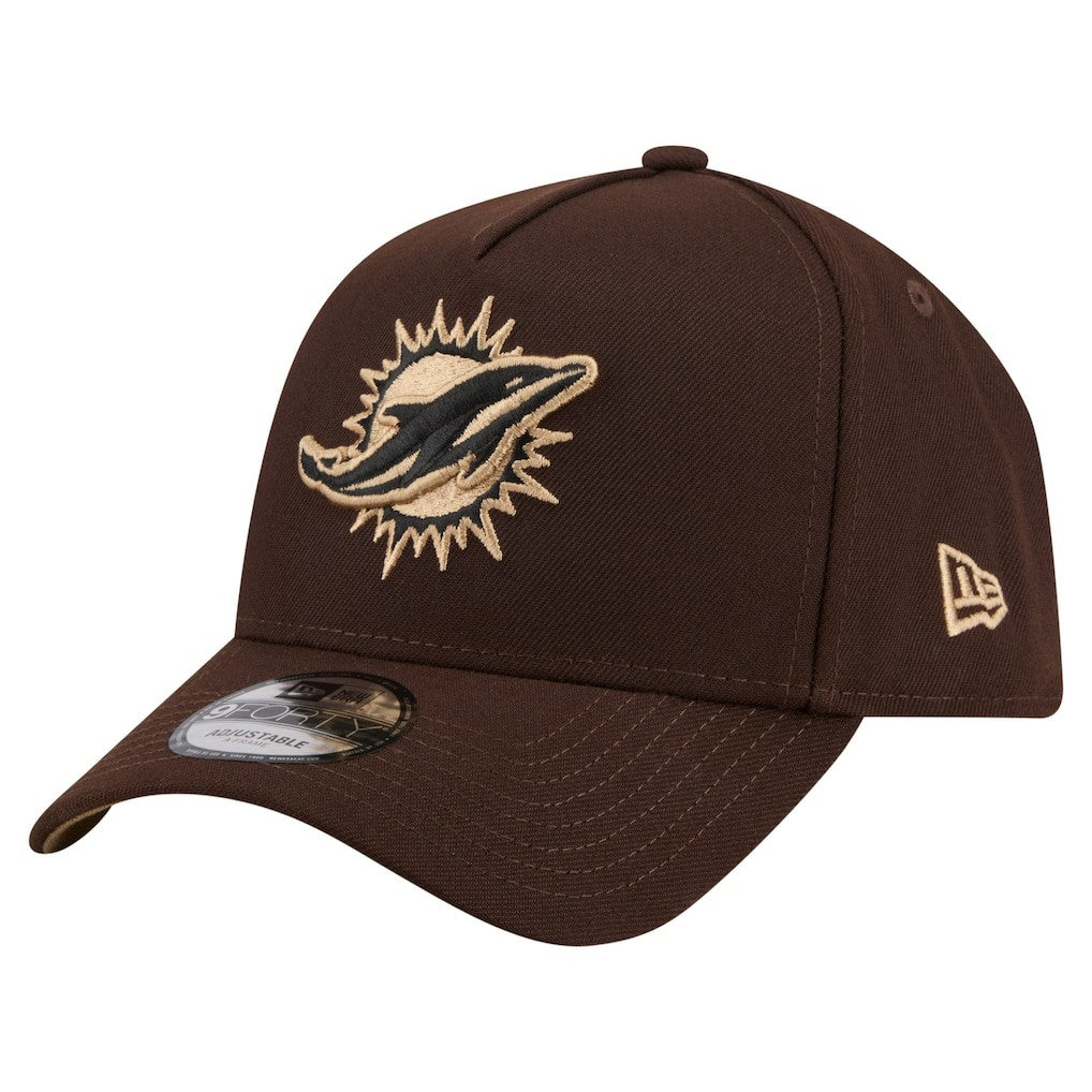 Miami Dolphins New Era Burnt Wood A-Frame 9FORTY Adjustable Hat Dark Brown | NFL