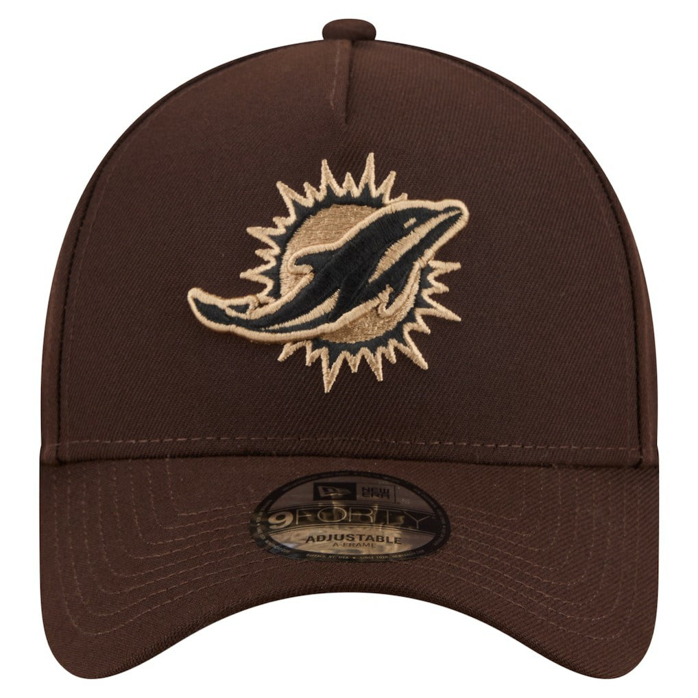 Miami Dolphins New Era Burnt Wood A-Frame 9FORTY Adjustable Hat Dark Brown | NFL