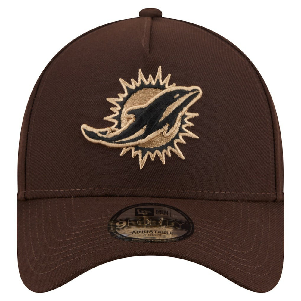 Miami Dolphins New Era Burnt Wood A-Frame 9FORTY Adjustable Hat Dark Brown | NFL