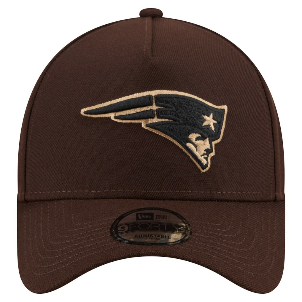 New England Patriots New Era Burnt Wood A-Frame 9FORTY Adjustable Hat Dark Brown | NFL