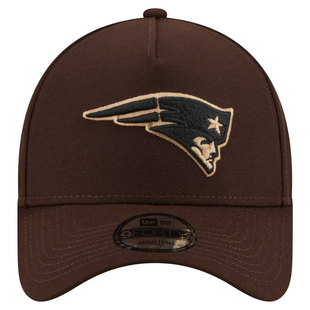 New England Patriots New Era Burnt Wood A-Frame 9FORTY Adjustable Hat Dark Brown | NFL