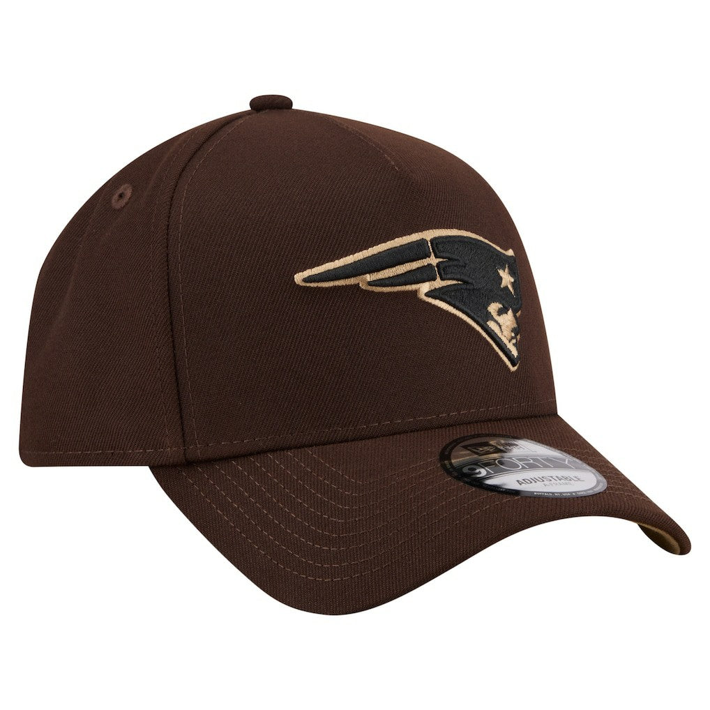 New England Patriots New Era Burnt Wood A-Frame 9FORTY Adjustable Hat Dark Brown | NFL