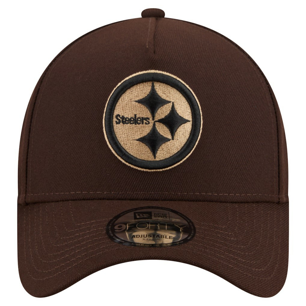 Pittsburgh Steelers New Era Burnt Wood A-Frame 9FORTY Adjustable Hat Dark Brown | NFL