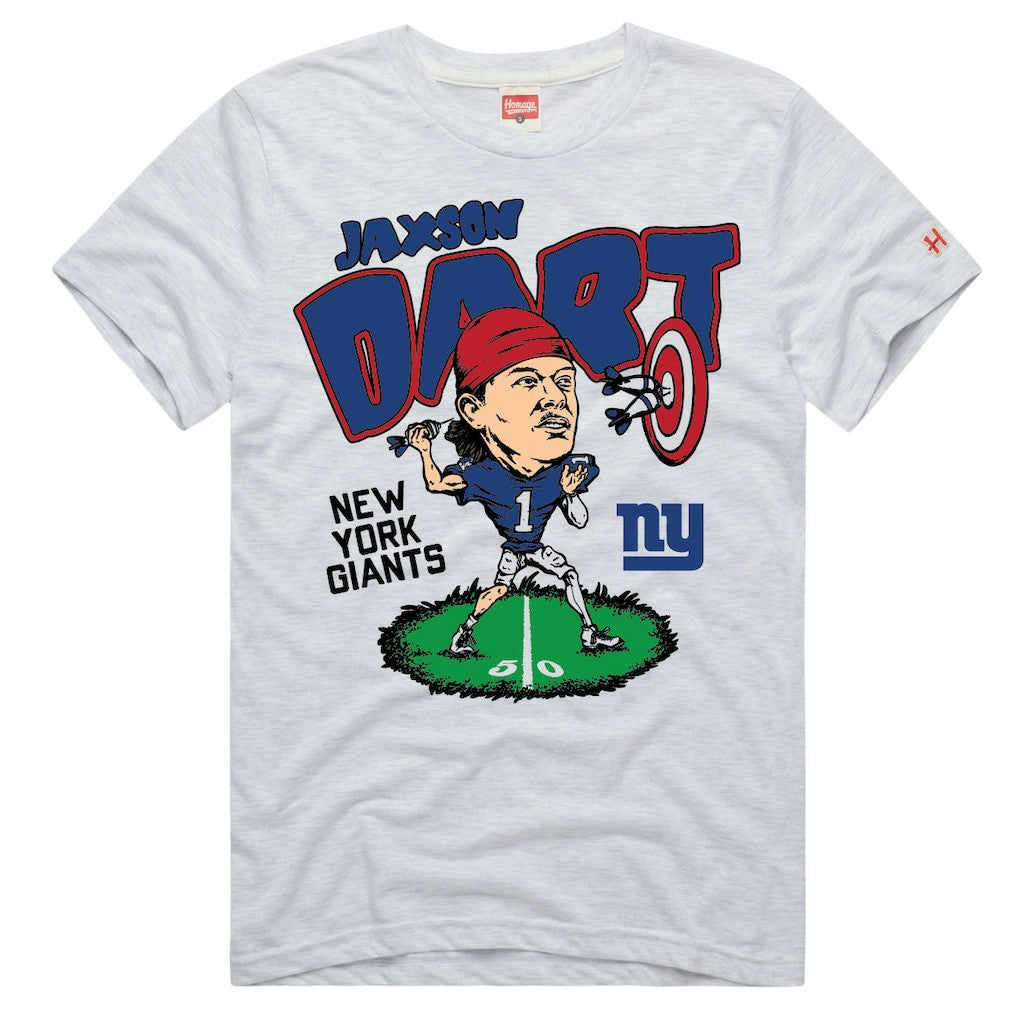 Jaxson Dart New York Giants Homage Unisex Caricature Player Graphic Tri-Blend T-Shirt Ash | NFL