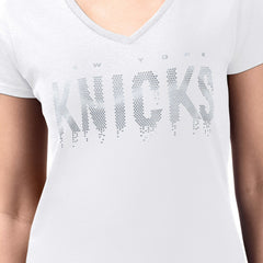 New York Knicks G-III 4Her by Carl Banks Women's Super-Slim-Fit Metallic Drop Lightweight V-Neck T-Shirt White - NBA