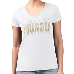Oklahoma City Thunder G-III 4Her by Carl Banks Women's Super-Slim-Fit Metallic Drop Lightweight V-Neck T-Shirt White - NBA