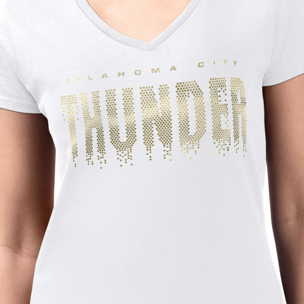 Oklahoma City Thunder G-III 4Her by Carl Banks Women's Super-Slim-Fit Metallic Drop Lightweight V-Neck T-Shirt White - NBA