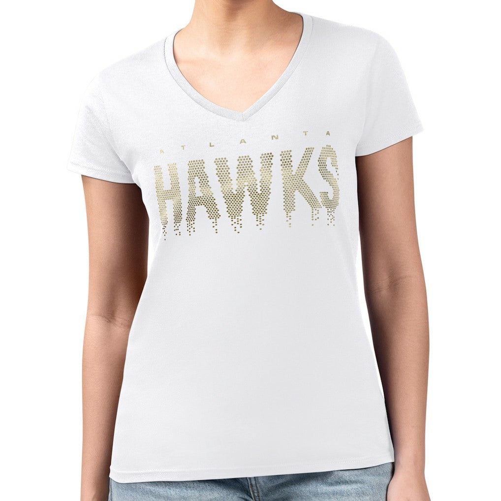 Atlanta Hawks G-III 4Her by Carl Banks Women's Super-Slim-Fit Metallic Drop Lightweight V-Neck T-Shirt White - NBA